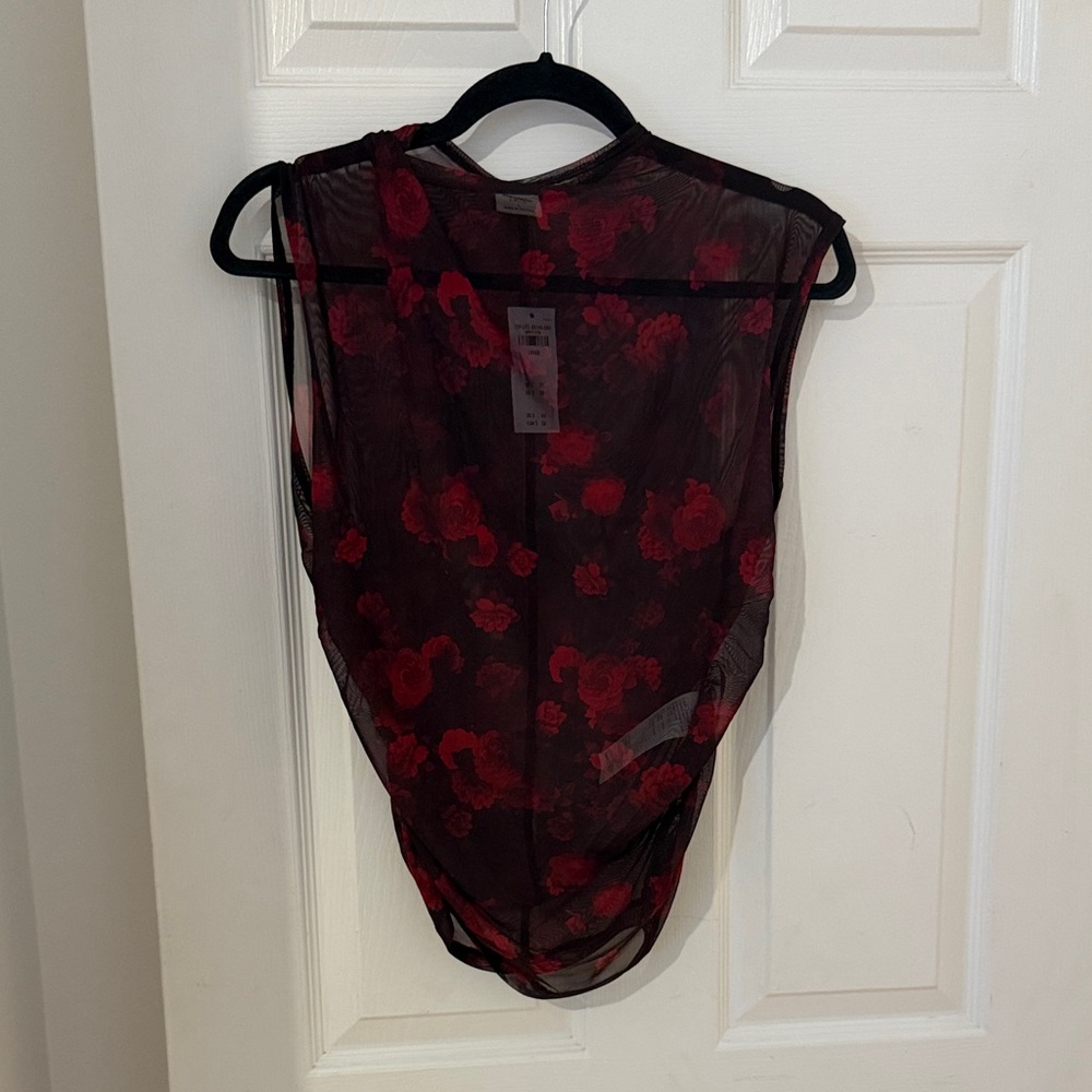 Abercrombie & Fitch Sheer Black and Red Floral Tank Top